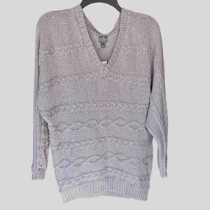 Womens NWT New York & Co Soho Metallic Cable Long Sleeve V-Neck Sweater - Size: